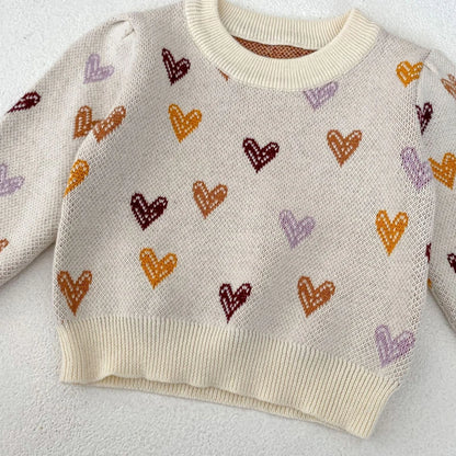 -ベビートップス カラフルハートニットセーター ベージュ【mh0007002】 - mamahalo shop - ニット・セーター -  べビー服 - 子供服 - 男の子 - 女の子