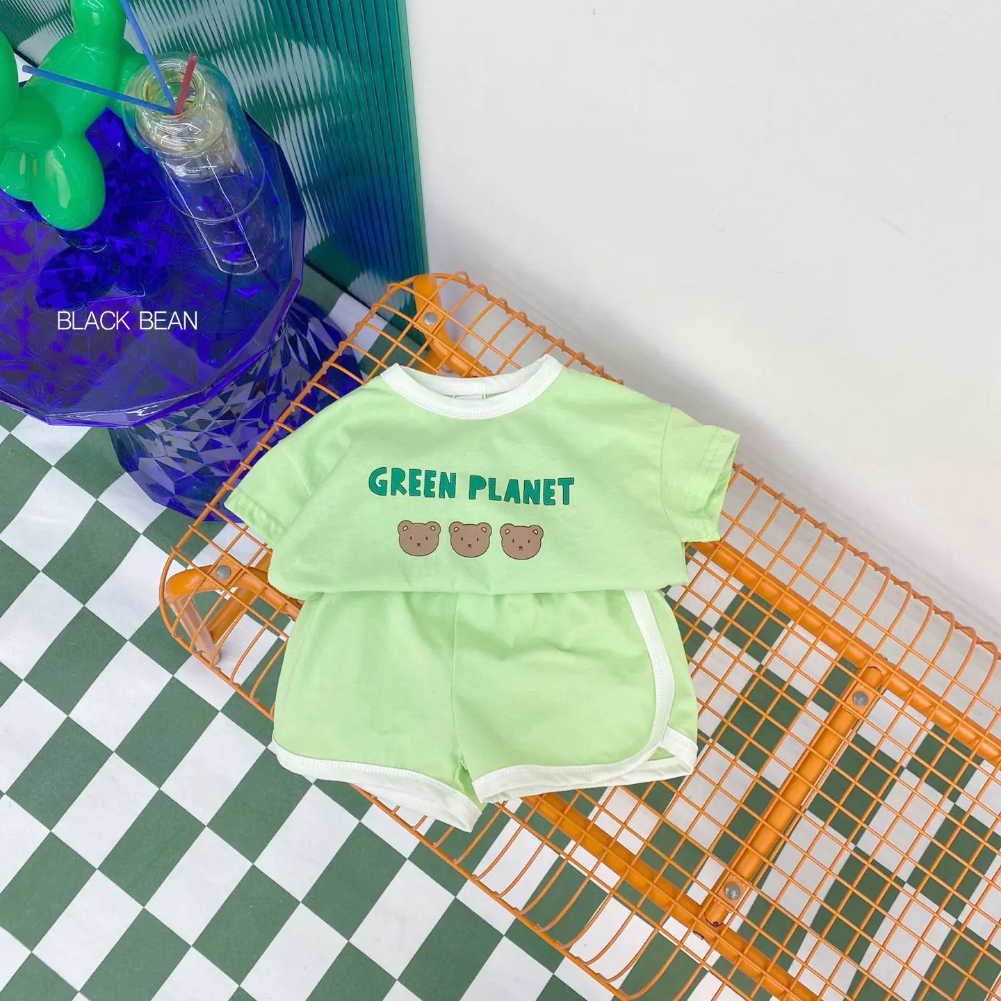 -ベビーセットアップ 2点セット 半袖Tシャツ+ショートパンツ ベアくまプリント 3カラー【mh0005602】 - mamahalo shop - 半袖セットアップ -  べビー服 - 子供服 - 男の子 - 女の子