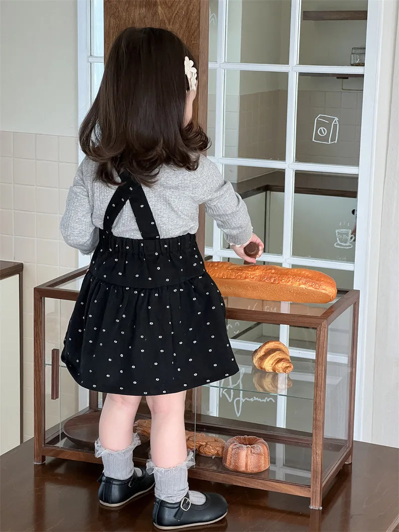 -キッズトップス/スカート レース縁取り長袖カットソーTシャツ/サスペンダースカート - mamahalo shop - 長袖セットアップ -  べビー服 - 子供服 - 男の子 - 女の子