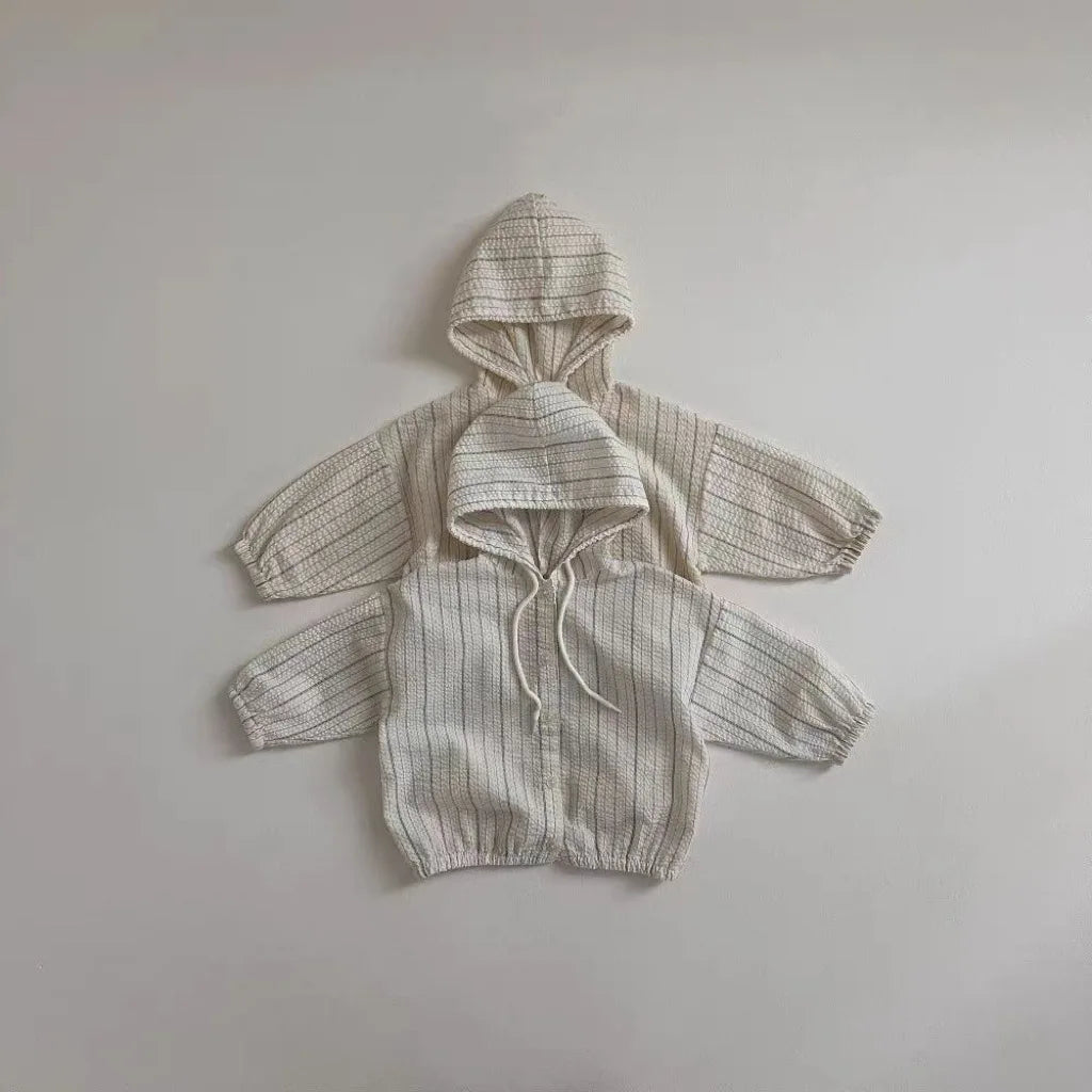 -ベビーアウター フーディパーカー サマージャケット 薄手 日除け クーラー対策 ストライプ 2カラー - mamahalo shop - ベビー用アウター -  べビー服 - 子供服 - 男の子 - 女の子