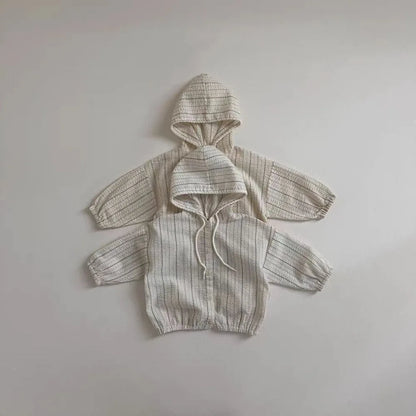 -ベビーアウター フーディパーカー サマージャケット 薄手 日除け クーラー対策 ストライプ 2カラー - mamahalo shop - ベビー用アウター -  べビー服 - 子供服 - 男の子 - 女の子