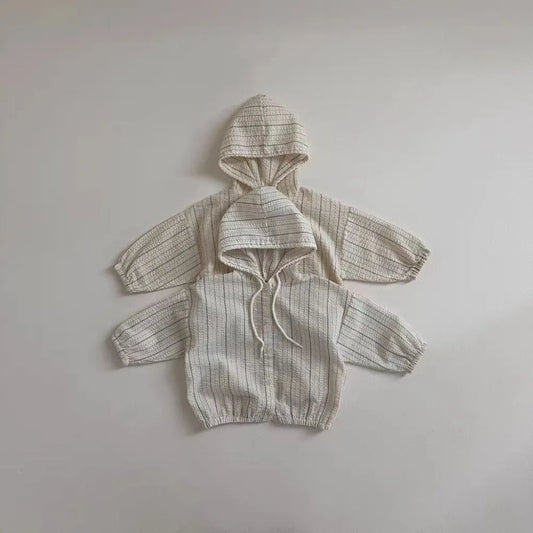 -ベビーアウター フーディパーカー サマージャケット 薄手 日除け クーラー対策 ストライプ 2カラー - mamahalo shop - ベビー用アウター -  べビー服 - 子供服 - 男の子 - 女の子