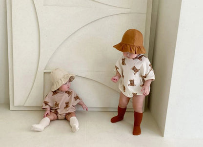 -ベビーロンパース 半袖ルーズボディスーツ ベアくまプリント 2カラー【mh0006067】 - mamahalo shop - 半袖ロンパース -  べビー服 - 子供服 - 男の子 - 女の子