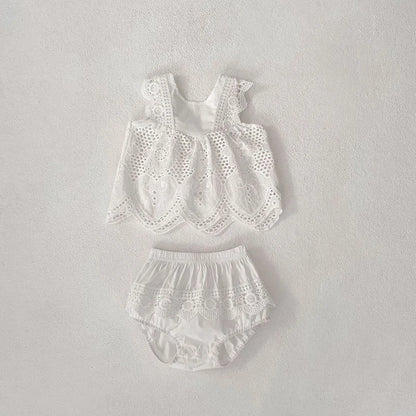 -ベビーセットアップ 2点セット レース ノースリーブブラウス+ブルマパンツ 2カラー【mh0006523】 - mamahalo shop - ノースリーブセットアップ -  べビー服 - 子供服 - 男の子 - 女の子