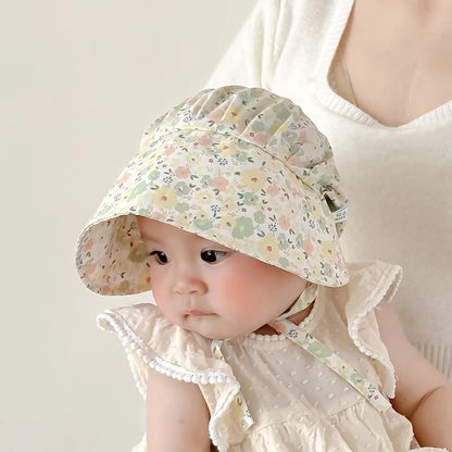 -ベビー帽子 つば広ボンネット サマーハット フラワー花柄プリント【mh0004989】 - mamahalo shop - ベビー用帽子 -  べビー服 - 子供服 - 男の子 - 女の子