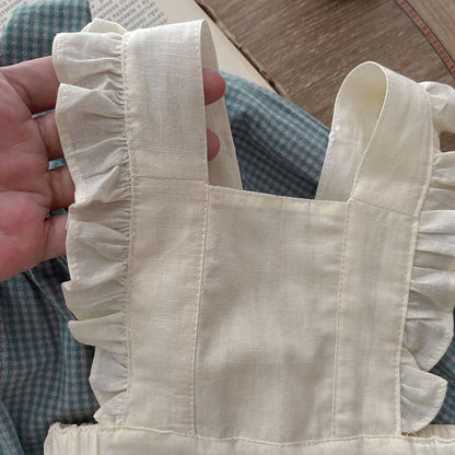 -ベビー長袖ロンパース フリルエプロンドレス チェック ガールズ 女の子 子供服 - mamahalo shop - 長袖ロンパース -  べビー服 - 子供服 - 男の子 - 女の子