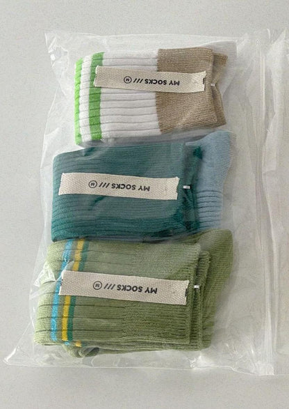 -ベビー キッズ おしゃれ ボーダー ソックス 靴下 3足 セット【mh0002580】 - mamahalo shop - ベビー用靴下・タイツ -  べビー服 - 子供服 - 男の子 - 女の子