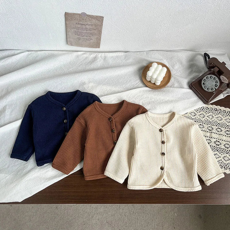 -ベビーカーディガン ワッフル シンプルベーシック カーディガンジャケット 3カラー【mh0004153】 - mamahalo shop - カーディガン・パーカー -  べビー服 - 子供服 - 男の子 - 女の子