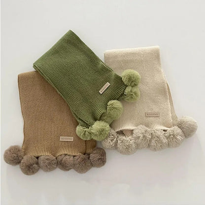 -キッズマフラー スカーフ ニット ぽんぽん付き ネックウォーマー 9カラー ガールズ 女の子 子供服 - mamahalo shop - ネックウォーマー -  べビー服 - 子供服 - 男の子 - 女の子