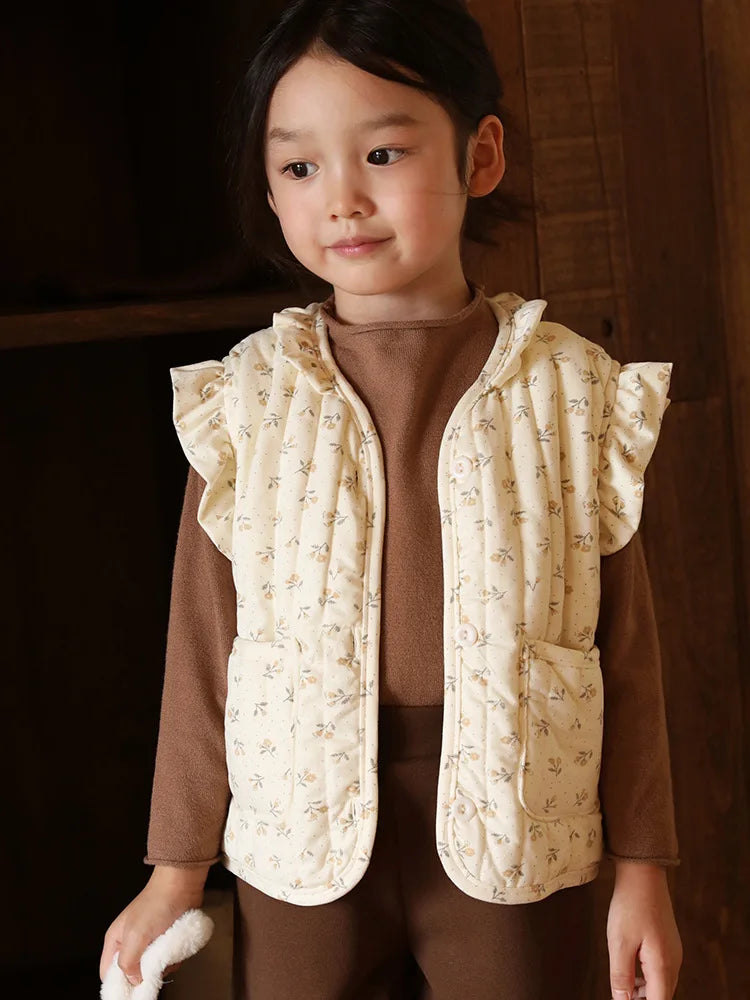 -キッズベスト キルティングフラワープリントフリルベスト 2デザイン - mamahalo shop - ベスト -  べビー服 - 子供服 - 男の子 - 女の子