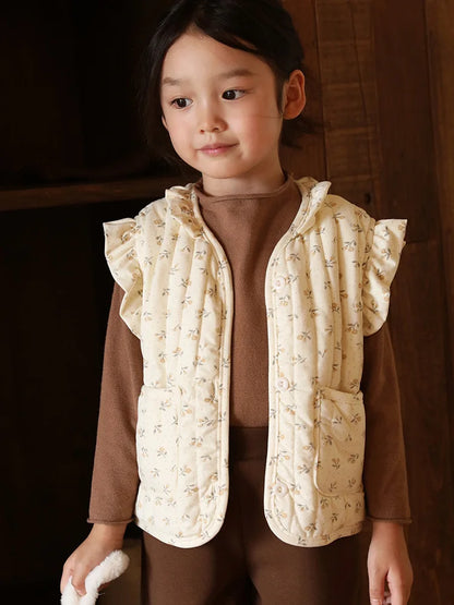 -キッズベスト キルティングフラワープリントフリルベスト 2デザイン - mamahalo shop - ベスト -  べビー服 - 子供服 - 男の子 - 女の子