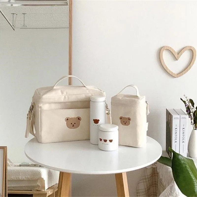 -キャンバスポーチ お弁当バッグ 保冷 保温バッグ ランチバッグ ピクニックバッグ お弁当袋 アニマル刺繍柄 - mamahalo shop - ランチボックス・ランチバッグ -  べビー服 - 子供服 - 男の子 - 女の子