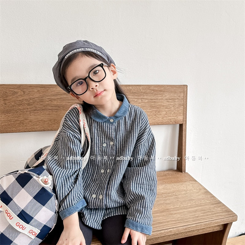 -キッズ ストライプ 長袖 シャツ ブラウス ボーイズ - mamahalo shop - 長袖シャツ・ブラウス -  べビー服 - 子供服 - 男の子 - 女の子