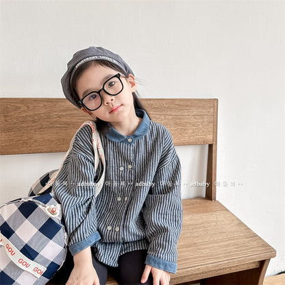 -キッズ ストライプ 長袖 シャツ ブラウス ボーイズ - mamahalo shop - 長袖シャツ・ブラウス -  べビー服 - 子供服 - 男の子 - 女の子