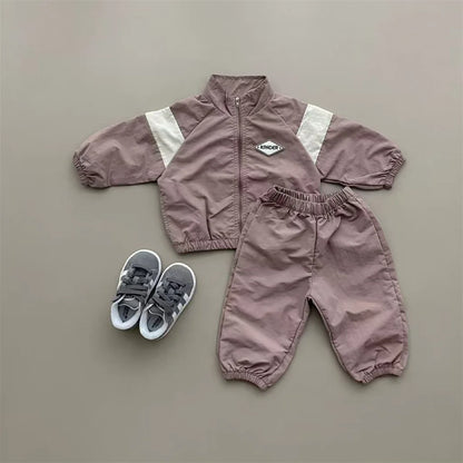 -キッズセットアップ 2点セット スタンドカラージッパーウィンドブレーカー+ロングパンツ スポーツセット3カラー - mamahalo shop - 長袖セットアップ -  べビー服 - 子供服 - 男の子 - 女の子