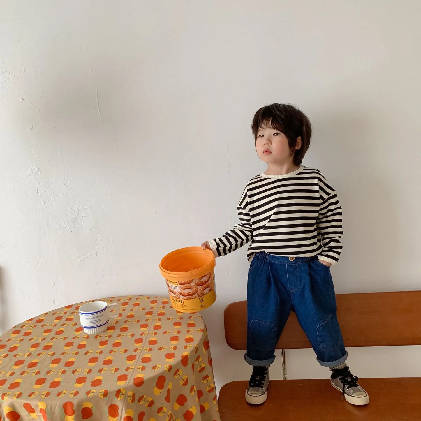 -キッズパンツ デニムパンツ 膝パッチ レトロ ジーンズ ジーパン【mh0006543】 - mamahalo shop - デニムパンツ -  べビー服 - 子供服 - 男の子 - 女の子