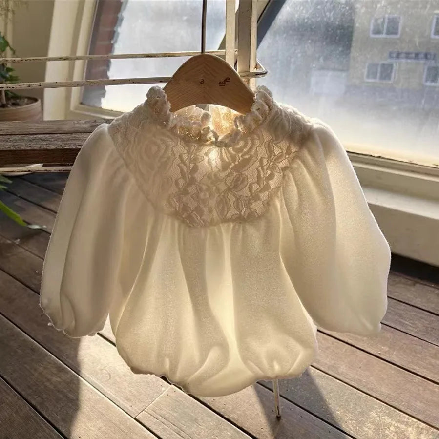 -ベビー長袖ロンパース フリースボディスーツ 長袖パフスリーブ レース フリル【mh0003423】 - mamahalo shop - 長袖ロンパース -  べビー服 - 子供服 - 男の子 - 女の子