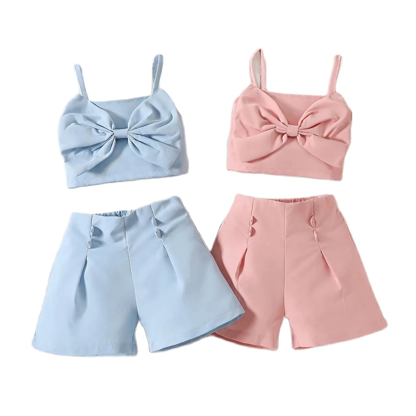 -キッズセットアップ 2点セット キャミソールトップス+ショートパンツ ビッグリボン 2カラー - mamahalo shop - ノースリーブセットアップ -  べビー服 - 子供服 - 男の子 - 女の子