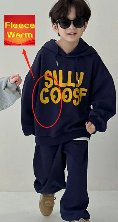 -キッズセットアップ 2点セット レターロゴプリントスウェットフーディパーカー+スウェットパンツ 2カラー - mamahalo shop - 長袖セットアップ -  べビー服 - 子供服 - 男の子 - 女の子