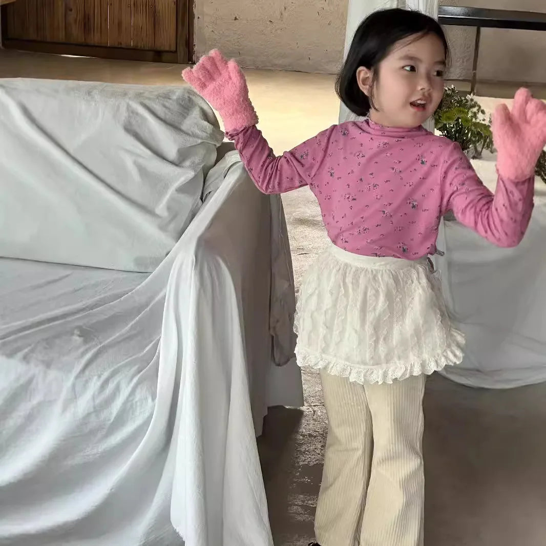 -キッズトップス フリルボトルネックフラワープリント長袖Tシャツ 5カラー【mh0007159】 - mamahalo shop - 長袖Tシャツ -  べビー服 - 子供服 - 男の子 - 女の子