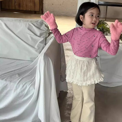 -キッズトップス フリルボトルネックフラワープリント長袖Tシャツ 5カラー【mh0007159】 - mamahalo shop - 長袖Tシャツ -  べビー服 - 子供服 - 男の子 - 女の子