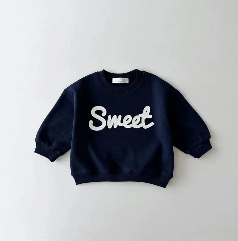 -キッズトップス Sweetレターロゴプリント長袖スウェットシャツ 3カラー - mamahalo shop - トレーナー・フーディ -  べビー服 - 子供服 - 男の子 - 女の子