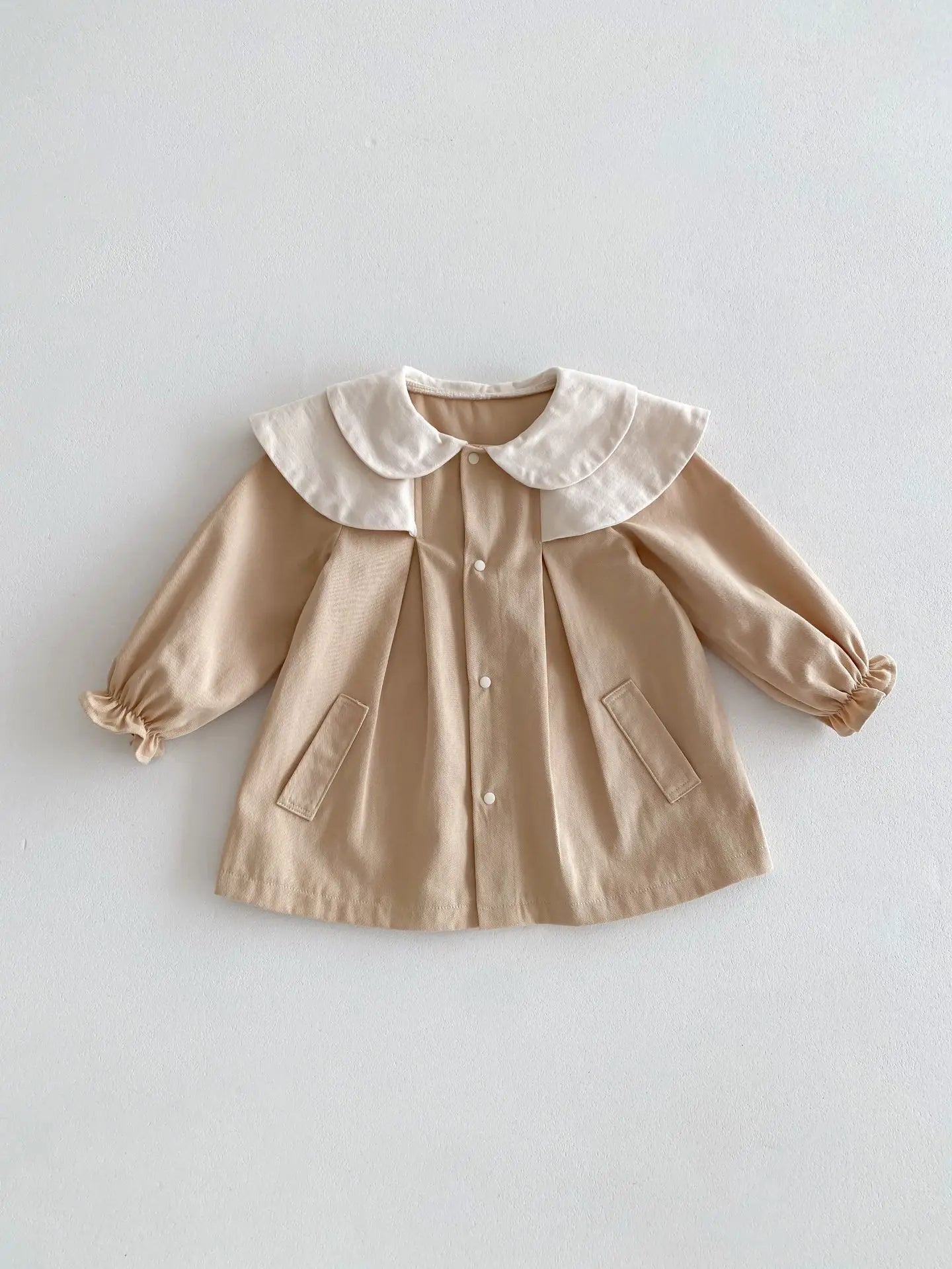 -ベビーアウター ダブル襟 ワンピースジャケット お出かけ カーキ/ブラウン/2カラー【mh0004218】 - mamahalo shop - 長袖ワンピース -  べビー服 - 子供服 - 男の子 - 女の子