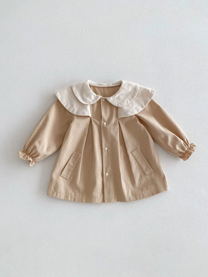 -ベビーアウター ダブル襟 ワンピースジャケット お出かけ カーキ/ブラウン/2カラー【mh0004218】 - mamahalo shop - 長袖ワンピース -  べビー服 - 子供服 - 男の子 - 女の子