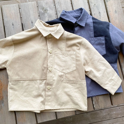 -キッズトップス パッチワーク長袖オーバーシャツ 2カラー【mh0007052】 - mamahalo shop - 長袖シャツ・ブラウス -  べビー服 - 子供服 - 男の子 - 女の子