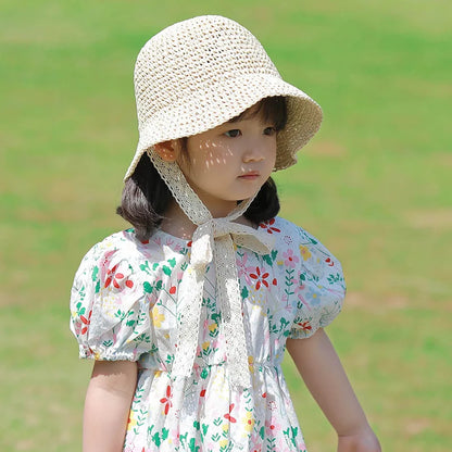 -ベビーキッズ帽子 麦わら帽子 バケットハット サマーハット レース 3カラー【mh0005045】 - mamahalo shop - ベビー用帽子 -  べビー服 - 子供服 - 男の子 - 女の子