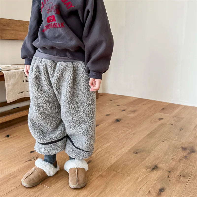 -キッズパンツ ボアフリースロングパンツ ルーズパンツ グレー カーキ 2カラー - mamahalo shop - ロングパンツ・スウェットパンツ -  べビー服 - 子供服 - 男の子 - 女の子