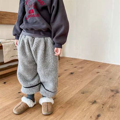 -キッズパンツ ボアフリースロングパンツ ルーズパンツ グレー カーキ 2カラー - mamahalo shop - ロングパンツ・スウェットパンツ -  べビー服 - 子供服 - 男の子 - 女の子