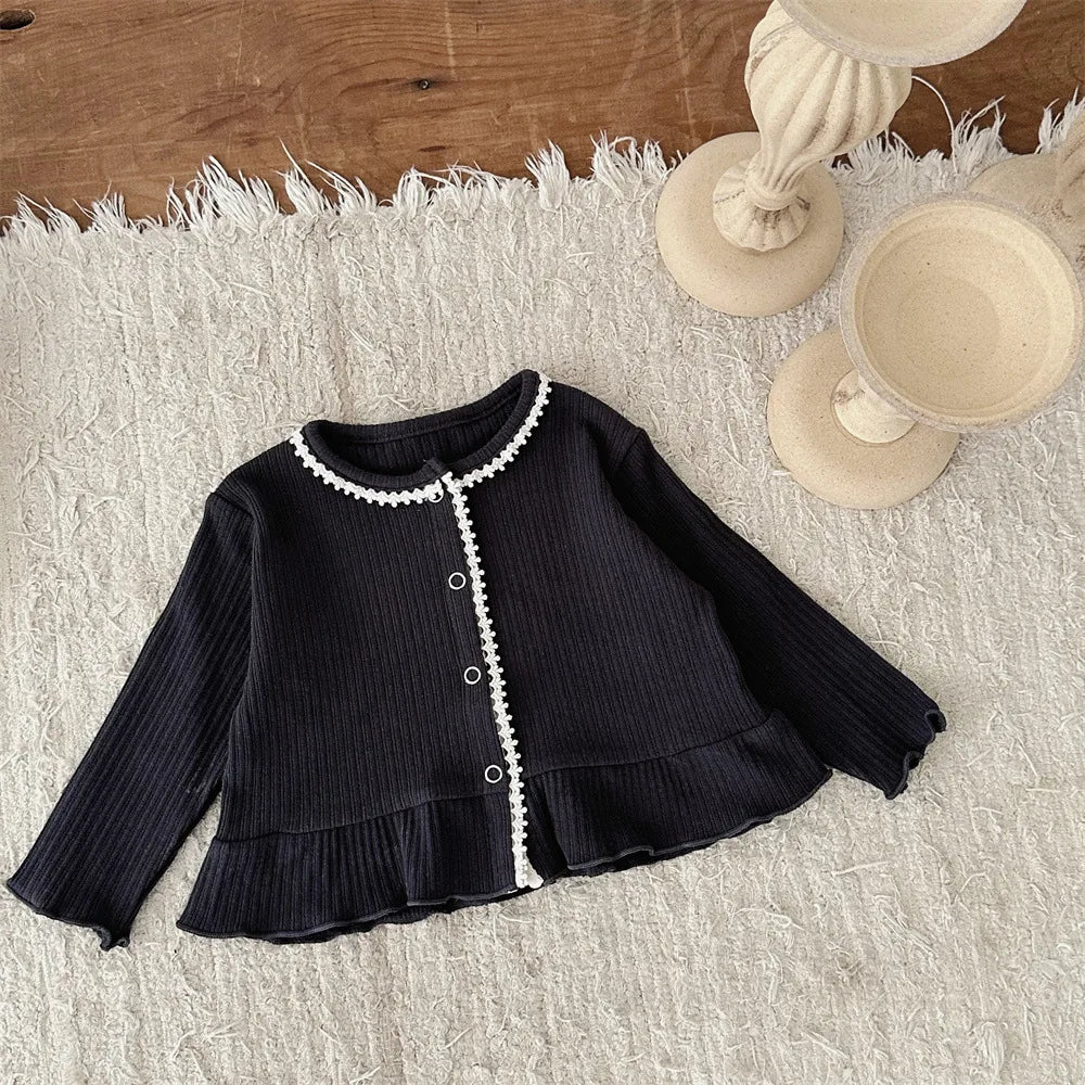 -ベビーカーディガン ペプラムフリルレース縁取り長袖カーディガンジャケット 2カラー【mh0006712】 - mamahalo shop - カーディガン・パーカー -  べビー服 - 子供服 - 男の子 - 女の子