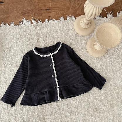 -ベビーカーディガン ペプラムフリルレース縁取り長袖カーディガンジャケット 2カラー【mh0006712】 - mamahalo shop - カーディガン・パーカー -  べビー服 - 子供服 - 男の子 - 女の子