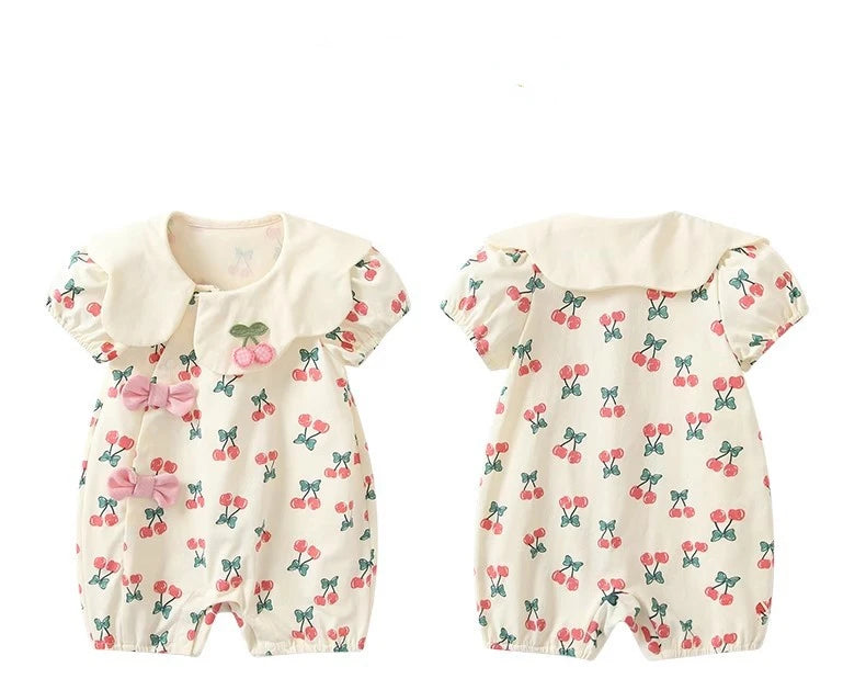 -ベビーロンパース 半袖ジャンプスーツ チェリーさくらんぼプリント - mamahalo shop - 半袖ロンパース -  べビー服 - 子供服 - 男の子 - 女の子