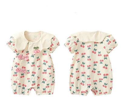 -ベビーロンパース 半袖ジャンプスーツ チェリーさくらんぼプリント - mamahalo shop - 半袖ロンパース -  べビー服 - 子供服 - 男の子 - 女の子