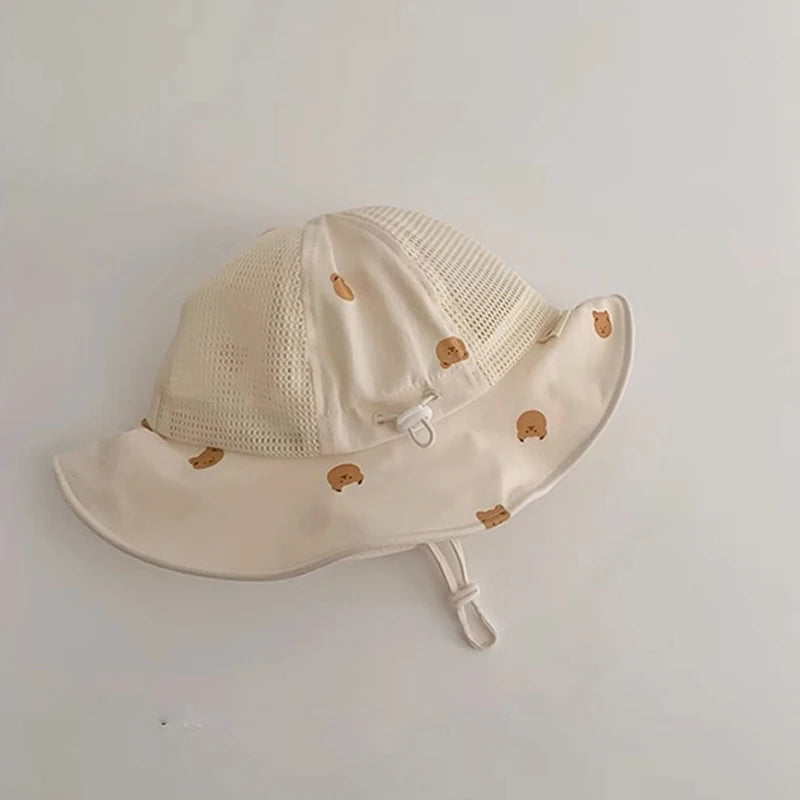 -ベビー帽子 メッシュ バケットハット 日除け帽子 サマーハット ベアくまプリント【mh0005667】 - mamahalo shop - ベビー用帽子 -  べビー服 - 子供服 - 男の子 - 女の子