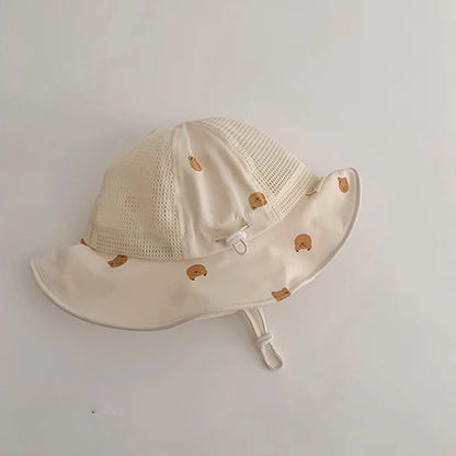 -ベビー帽子 メッシュ バケットハット 日除け帽子 サマーハット ベアくまプリント【mh0005667】 - mamahalo shop - ベビー用帽子 -  べビー服 - 子供服 - 男の子 - 女の子