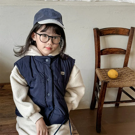 キッズベスト 裏フリーススタンドカラーフロントオープンアウターベスト - mamahalo shop - ベスト -  べビー服 - 子供服 - 男の子 - 女の子