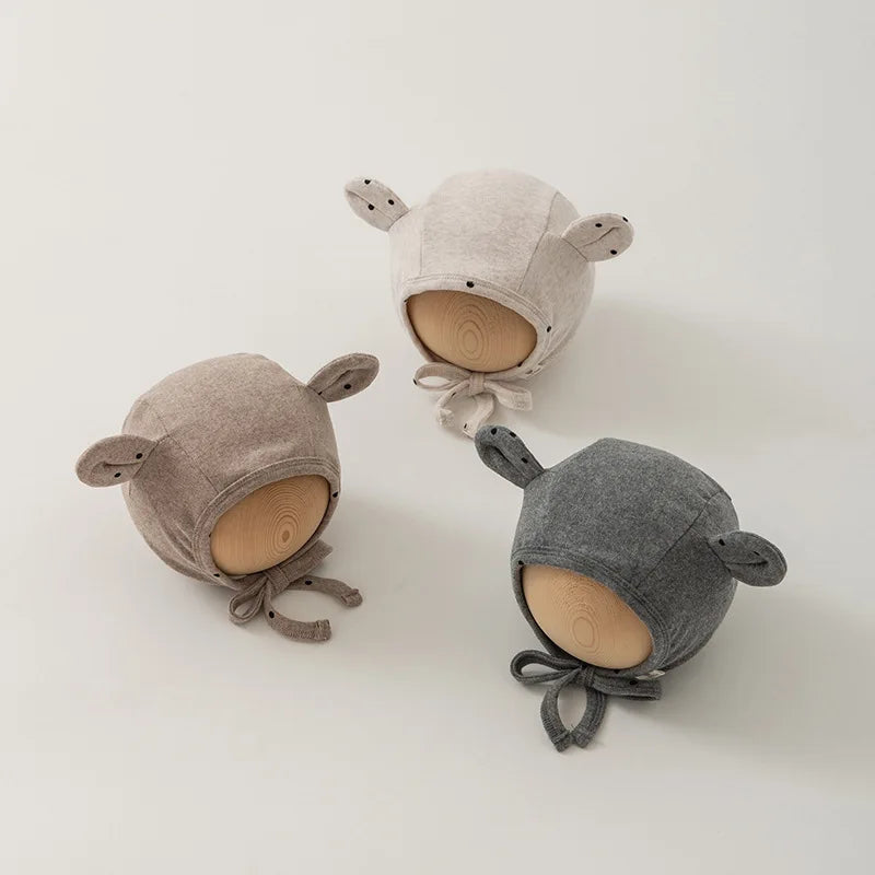 -ベビー帽子 水玉ドット羊耳付きボンネット帽子 3カラー【mh0006960】 - mamahalo shop - ベビー用帽子 -  べビー服 - 子供服 - 男の子 - 女の子