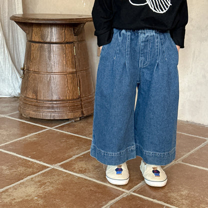 -キッズパンツ ソフトデニムルーズワイドバギーパンツ 2カラー【mh0006690】 - mamahalo shop - デニムパンツ -  べビー服 - 子供服 - 男の子 - 女の子