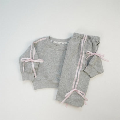 -キッズセットアップ 2点セット スウェット ジャージ リボンライン 長袖スウェットシャツ+ロングパンツ 4カラー【mh0006347】 - mamahalo shop - 長袖セットアップ -  べビー服 - 子供服 - 男の子 - 女の子