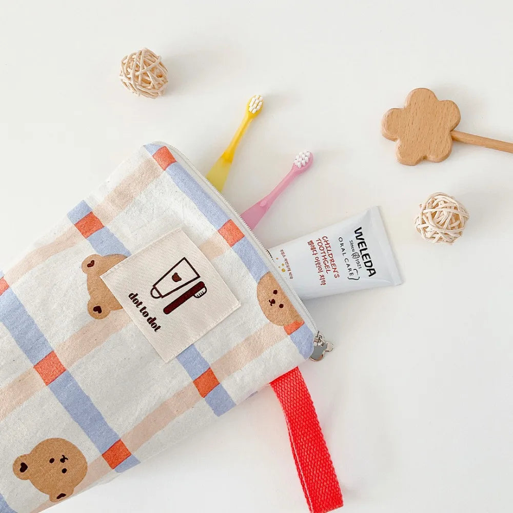 -キャンバス くま ベア トラベルポーチ 7個 セット 防水 おむつポーチ 歯ブラシケース ママバッグ【mh0003504】 - mamahalo shop - おむつポーチ -  べビー服 - 子供服 - 男の子 - 女の子