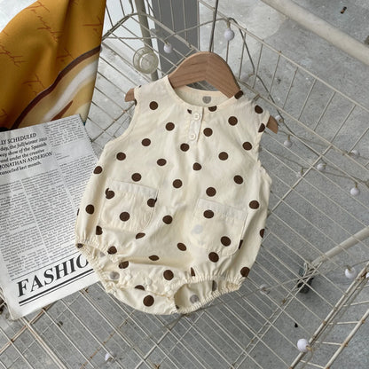 -ベビーロンパース ノースリーブボディスーツ 水玉ドット/ベアくまプリント【mh0006060】 - mamahalo shop - ノースリーブロンパース -  べビー服 - 子供服 - 男の子 - 女の子