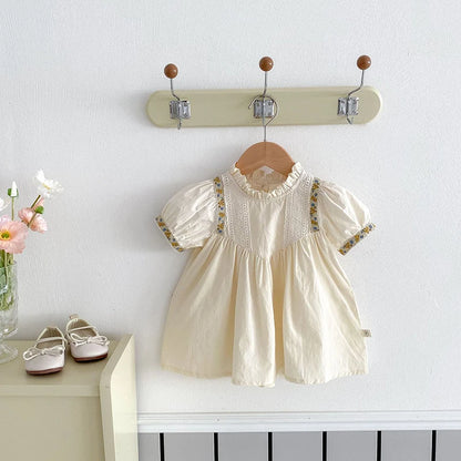 -キッズワンピース 半袖パフスリーブドレスワンピース チロリアン ベージュ - mamahalo shop - 半袖ワンピース -  べビー服 - 子供服 - 男の子 - 女の子