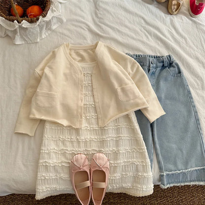 -キッズパンツ デニムパンツ ジーンズ ワイドルーズパンツ 切り替え フリンジ ジーパン - mamahalo shop - デニムパンツ -  べビー服 - 子供服 - 男の子 - 女の子