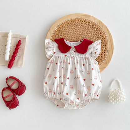 -ベビーロンパース 半袖フリルボディスーツ うさぎバニープリント【mh0005095】 - mamahalo shop - 半袖ロンパース -  べビー服 - 子供服 - 男の子 - 女の子