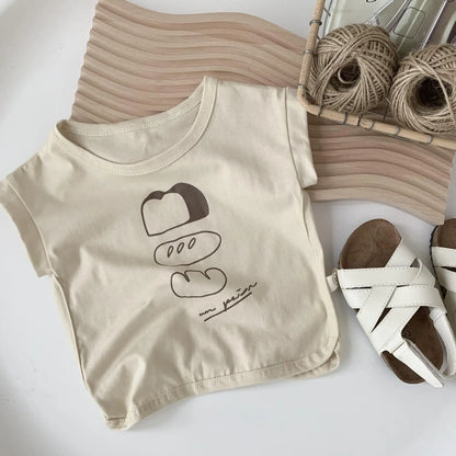 -キッズトップス/パンツ 半袖プリントTシャツ/バルーンショートパンツ パンブレッドプリント 2カラー【mh0005454】 - mamahalo shop - 半袖セットアップ -  べビー服 - 子供服 - 男の子 - 女の子