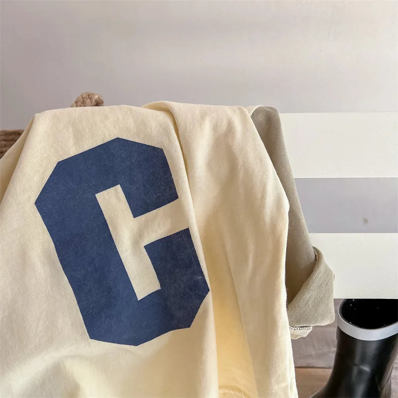 -キッズトップス 長袖Tシャツ パッチワーク レターロゴプリント 2カラー - mamahalo shop - 長袖Tシャツ -  べビー服 - 子供服 - 男の子 - 女の子