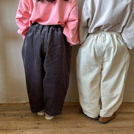 キッズ コーデュロイ ルーズ パンツ ホワイト ダークグレー ユニセックス 6924 - mamahalo shop - ロングパンツ・スウェットパンツ - ベビー服 - 子供服 - 男の子 - 女の子